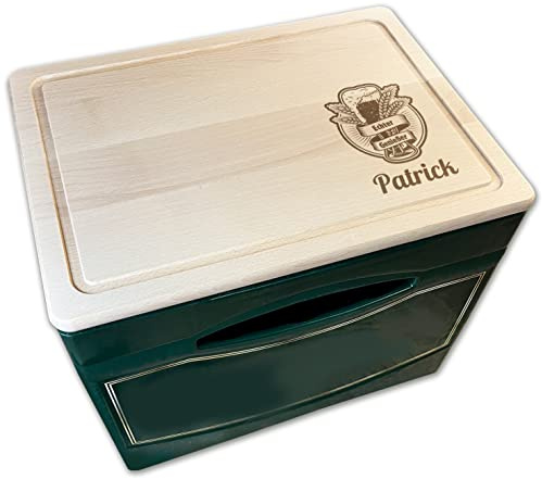 Unikatolo Bierkastensitz Echter Genießer mit Name personalisiert, Geschenkidee für Männer, Vatertag, Geburtstag, Hocker, Holz, Bierbank, Schneidebrett Gravur, Biergeschenk