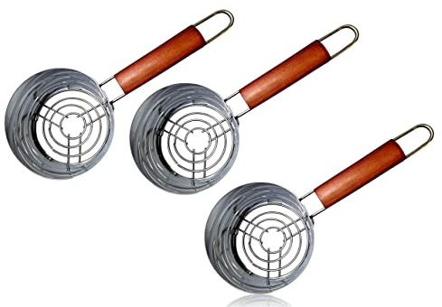 3er Set - Shisha Kohlebehälter, Anzündkamin, Kohlekorb für die Shisha, Wasserpfeife Kohle, Grillkohlekorb mit Holzgriff, Charcoal Basket - auch geeignet als Grillkohleanzünder für BBQ, Kamin, Grills