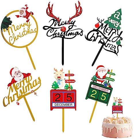 6pcs Weihnachts Cupcake Topper Weihnachten Kuchendekorationen Dekoration Weihnachtsmann Merry Christmas Cupcake Toppers Gold Cupcake Topper, Weihnachten Kuchen Dekoration für Weihnachten Party