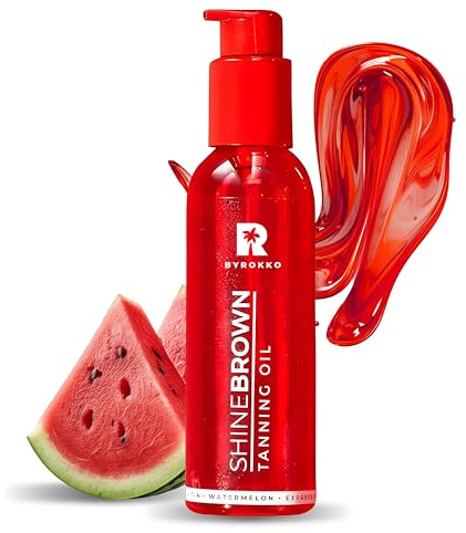BYROKKO Shine Brown Watermelon Olio Abbronzante Solare (145 ml), Acceleratore di Abbronzatura super rapido, efficace al Sole e nei Lettini Solari, con formula resistente all’acqua