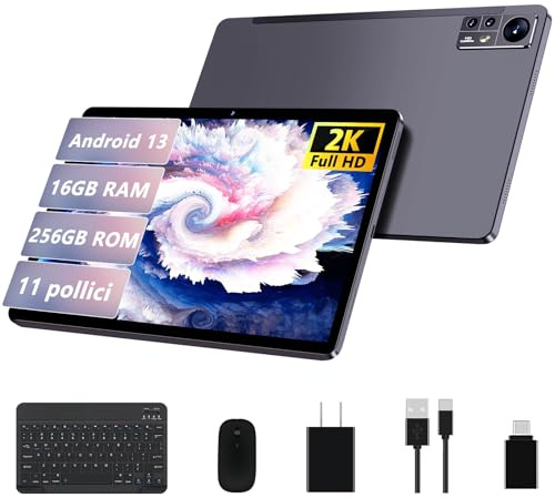 AOCWEI 2023 Android 13 Tablet 11 Zoll 16GB (8+8) RAM+256GB ROM (TF 512GB) |5G+2.4G WiFi | Bluetooth 5.0 | Octa Core|2.0Ghz | 8600mAh | 2000 * 1200 Pixel | 5+13MP | Tablet mit Hülle, Maus und Tastatur