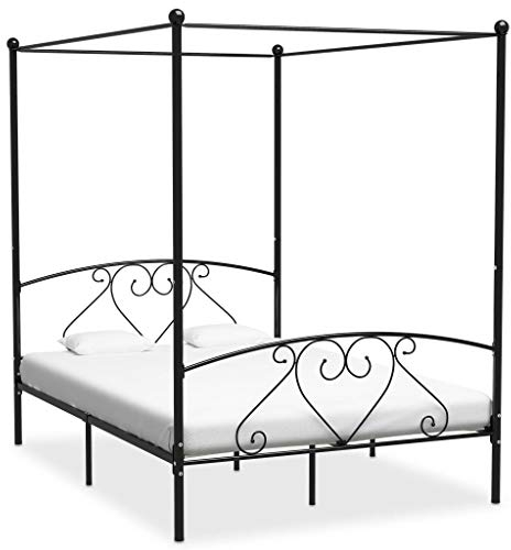 GuyAna Himmelbett-Gestell Schwarz Metall 140 x 200 cm Himmelstange Klemmen Betthimmel Stange Himmelbett Gestell Moskitonetz Halterung Bett