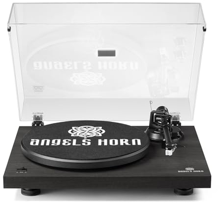 ANGELS HORN Lecteur de Disque Vinyle avec Sortie Bluetooth 5.0 améliorée, Platine Audio Domestique, édition Moderne, entraînement par Courroie à 2 Vitesses, préampli Phono, Cartouche magnétique