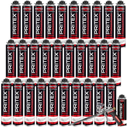 PRITEX WDVS Klebeschaum Set 30x 750ml, Dämmstoffkleber, Pistole, Reiniger