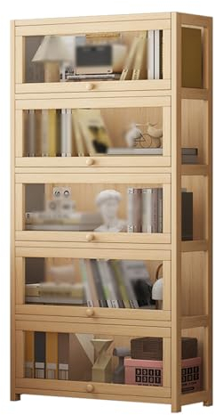 HARELA Curio-Vitrine mit Acryl, Vitrine mit 5-stufigen Lagerregalen, Aufbewahrungsschrank mit hoher Kapazität und Klapptür, bodenstehende, durchsichtige Vitrine für Wohnzimmer und Schlafzimmer