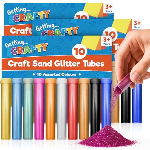 SOL 30pk Craft Sand Fine Glitter Tubes - 10 Vibrant Colours Kids Crafting Set, Easy-Pour Pots, School Arts & Crafts, DIY Projects, Sensory Play, Scrapbooking, Card Making, Perfect for Gifting (3x10pk)