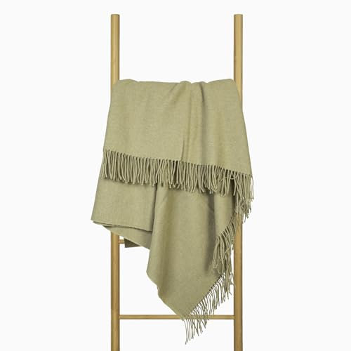 Wolldecke 140x200, 100% Schurwolle, warme & langlebige Decke, weiche Wohndecke Wolle, kuschelige Decke Wolle für Sofa & Bett, Hochwertige Schurwolldecke mit Fransen - Nostra ZELANDIA LUX Wool Blanket