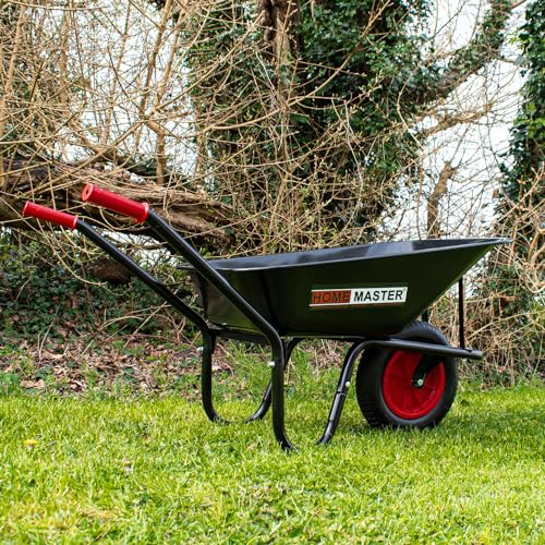 HOMEMASTER® Heavy Duty Garden Wheelbarrow | Pneumatic Tyre | Strong Large Transport Trolley Handcart Wheel Barrow | 90L | 120kg Load Capacity | Powder Coated Steel