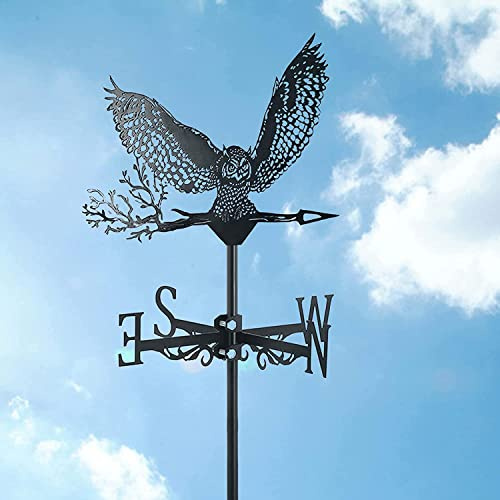 Girouette artisanale en métal, hibou envolée, oiseaux, girouette de ferme, support de toit, avec silhouette d'animal, indicateur de direction, scène de ferme, piquet de jardin, art pour jardin, c