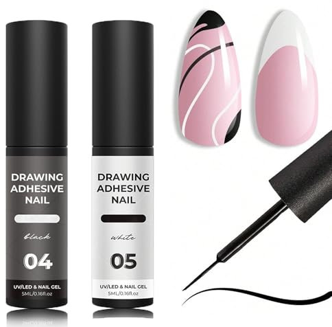 Art Liner Gel Nail Polish Set - 2pcs Black & White, UV/LED Soak Off, Thin Brush for French Tip Nail Art