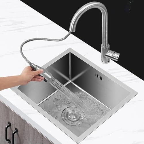 ZHENCHAO Lavello Lavello da Cucina Lavello da Bar Balcone Lavello per Lavanderia in Acciaio Inossidabile Lavabo Quadrato Argento Lavabo Singolo con Rubinetto Lavello da Incasso con Accessor