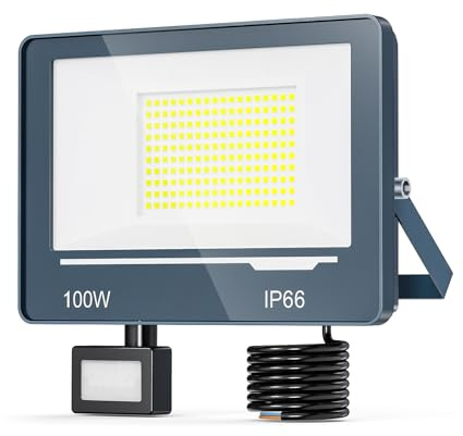 TOPAUBUB LED Strahler mit Bewegungsmelder Außen 100W 10000LM 1 Stücke - IP66 Wasserdicht LED Scheinwerfer 230V mit Bewegungsmelder Außen, 6500K Fluter Flutlichtstrahler Aussenstrahler für Garten
