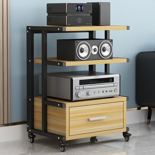 YHWKGZ Hi Fi Rack, Audio Rack Hi Fi Regal mit beweglichen Rollen, Offener Zugang, Verstellbarer Phonoschrank, for Zuhause/Büro/Audio-Video/DJ/Theater(Nero)