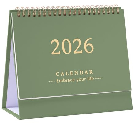 Small Desk Calendar 2025-2026 - 7.48x6.3 Inch Standing Flip 2026 Calendar - 18 Months July 2025 to December 2026 Desktop Calendar for School Office Home (Green)