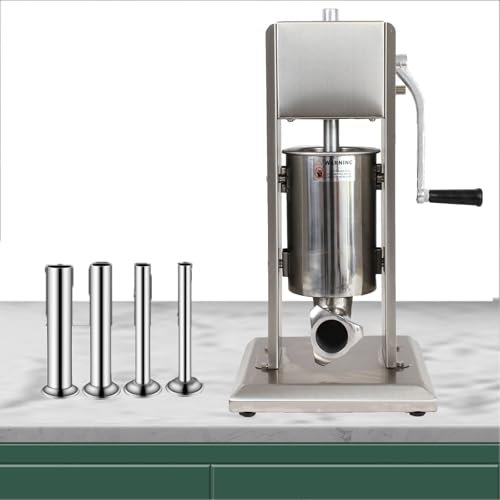 ylpddmm Insaccatrice Manuale per Salsicce da 2L/3L/5L/7L/10L/15L Litri in Acciaio Inox,con 4 Tubi di riempimento in Acciaio Inox Macchina,pressa per Salsicce 2 velocità (Argento),3L