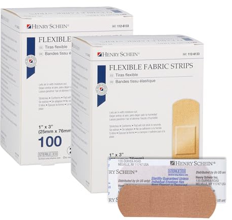 Henry Schein Sterile Adhesive Fabric Bandages, 1 x 3 – Box of 200 Flexible, Breathable Strips – Soft, Stretchable Wound Covers for First Aid, Medical Use, Clinics & Emergency Kits