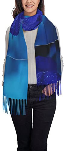 SBKGBIEHG Kinder-Schal mit Handabdruck, Quaste, Kaschmir, weich und bequem, warmer Schal, Blaue Rosenblüten, One size