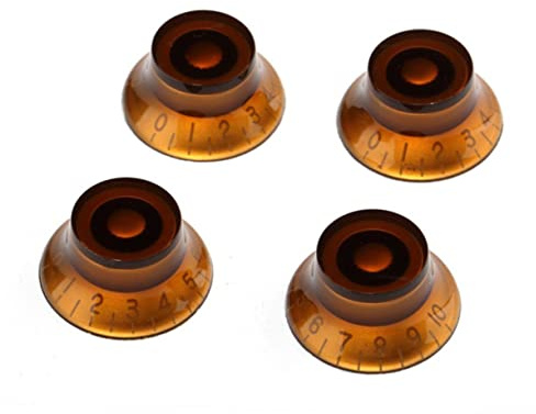 4 Stück Acryl Verstärkerknöpfe Braun für E Gitarren und Bass Ersatz | 10 Stück Skala, Spitze Form, Geeignet für Schaltplatten, 4 Stück, für Lautstärkeregelung