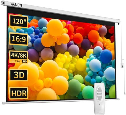WASJOYE 120 Schermo Proiettore Motorizzato Diagonale Elettrico Proiezione Automatica 16: 9 Telo Videoproiettore HD 8K per il Gioco per Uffici di Cinema Home Theater Projector Screen W/telecomando