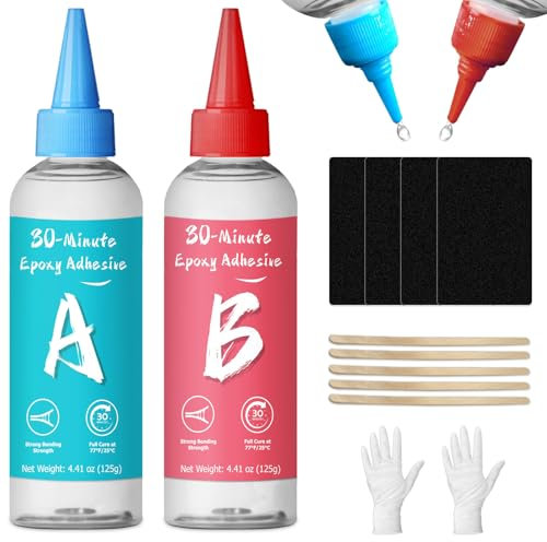 Adesivo epossidico da 30 minuti, 250 ml, 2 parti di colla epossidica trasparente, a polimerizzazione lenta, per riparare ceramica, porcellana, vetro, acrilico, plastica, legno, metallo,