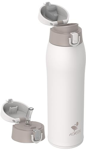 AORIN Borraccia Termica, Borraccia in Acciaio Inox 18/8, 950ml Borraccia Bambini, Bottiglia Termica Senza BPA e Perdite, Thermos per Sport, Outdoor e Pendolarismo con 2 Coperchi | 2 tappi intercambiabili, caldo e freddo, acciaio inox 18/8 senza BPA, borraccia termica bambini, scuola e sport