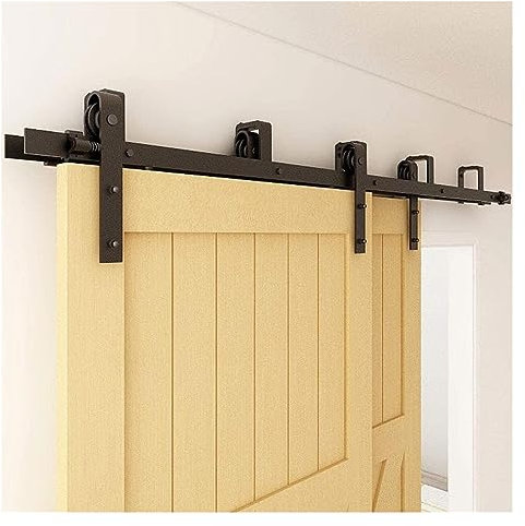 12FT Heavy Duty Bypass Barn Door Hardware Kit with J Shaped Roller Track 366cm Sliding Door Hanging Rail System for Double Door Sturdy and