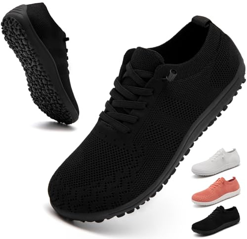 IEBPEH Zapatos descalzos para mujer, zapatos descalzos para correr, zapatillas deportivas, zapatillas de deporte, deslizantes, puntera ancha, transpirables, ligeras, para correr, E negro., 37 EU