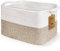 Lychico Cotton Rope Woven Basket with Handles for Shelves,Toys,Book, Cloth Storage Baskets Bin for Organizing, 33x25x22.5cm Toy Decorative Organizer for Living Room, Bathroom - White&Brown