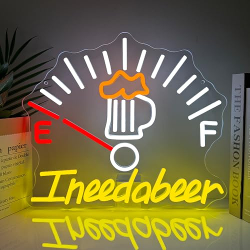 RuCvixkt I Need a Beer Neonschild zur Wanddekoration, ein Bier Neon leuchten schild fürs Man Cave, die Bar, ein Pub-Party, das Schlafzimmer Weinschilder, Geschenk für Jungs und Männer(Gelb)