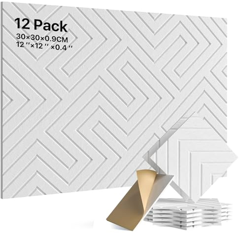 Soundsbay Sound Proofing Panels, Self-Adhesive Acoustic Wall Panels 12 Pack High Density Acoustic Panels for Ceiling, Recording Studios, Home Office, Decorative