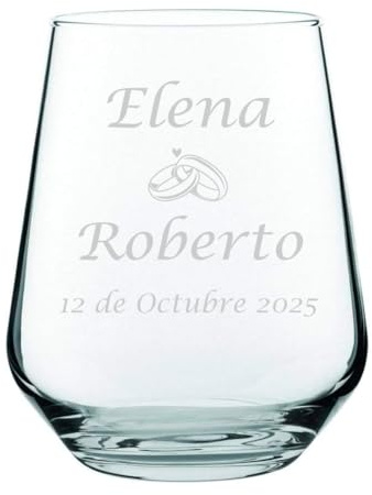 regalo grabado - Vaso de Cristal Personalizado Esenzia | Grabado Láser con Nombre o Logo | Regalo Personalizado, Cumpleaños, Aniversario, Evento | 425ml, Cristal
