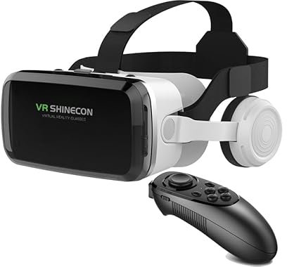 3D Virtual Reality VR Headset with Integrated Bluetooth Earphones, Compatible with iOS/Android Devices, for iPhone/Samsung Phones, Ideal for Movies and Gaming