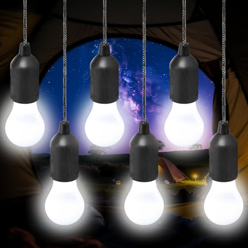 Behogan 6 Stück Campinglampe: Light LED Lampe mit Zugschalter, LED Laterne, Batteriebetriebene Zeltlampe für Wandern, Angeln, Zelt, Garten, BBQ