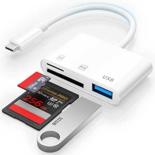 USB C SD Card Reader, 3 in 1 USB C to SD Card Reader for iPhone,Type C Memory Card Reader for iPhone 16 15 iPad Mac Laptop Android Camera,Plug & Play