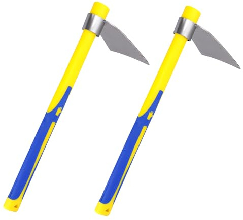 SINJEUN 2 Stück Gartenhacke Set, 40 x 10 x 17cm Gelb Blau Edelstahl Handhacke mit Fiber-Griff, Hacke Garten für Gartenpflege, Unkrautentfernung