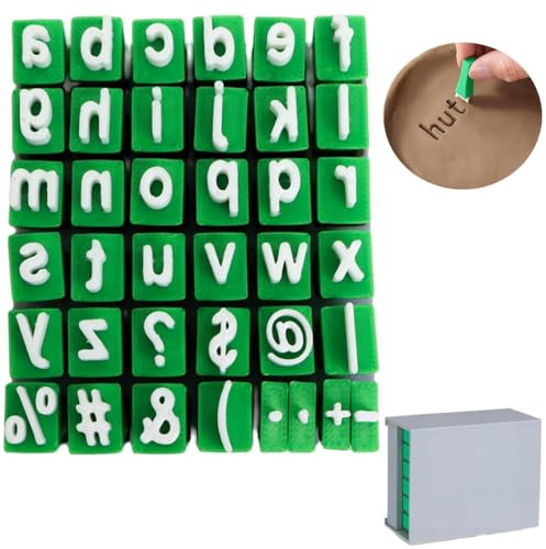 JCTEEY Alphabet Tonstempel Set, 38 Stück Kleinbuchstaben Buchstaben Stempel Ton Set, Töpferstempel Buchstaben Set mit Anzahl, Symbol Alphabet Buchstabenstempel für Keramik Kunsthandwerk DIY Projekte