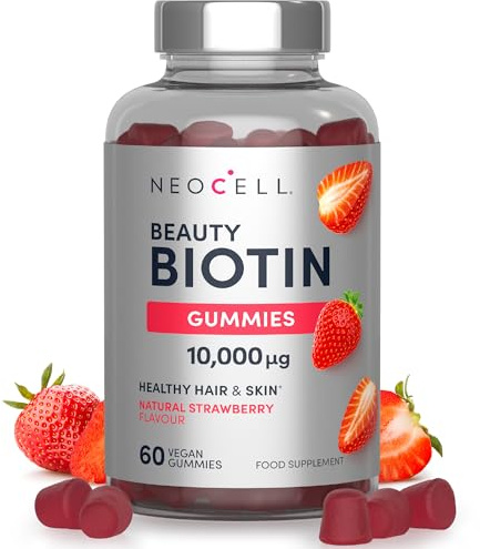 Biotin Gummies 10,000 mcg | High Strength Vegan Biotin Supplement | Vitamin B7 | 60 Strawberry Flavour Gummies | NeoCell