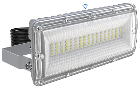 SUFUYA 50 W LED strålkastare utomhus, 7 000 LM skymning till gryning strålkastare 6 500 K kall vit strålkastare med skymningssensor, IP67 vattentät LED strålkastare justerbar 180° för trädgård