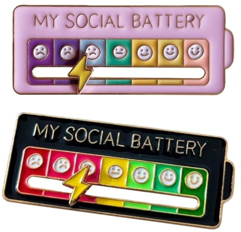 2 Stück My Social Battery Pin, Lustige Broschen für Soziale Stimmungsbarometer, Verstellbare Pins Anstecker mit 7 Emotionen, Stilvolle Sozial Batterie Pins Broschen Anstecknadeln Geschenke für Paare