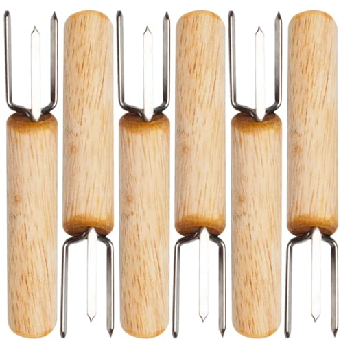 jojofuny Fourchettes à Maïs Ustensiles Barbecue Compacts en Acier Inoxydable et Bois Lot de 6 Finition Soignée pour Barbecue, Pique-niques et Légumes