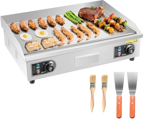 VEVOR Piastra per BBQ Elettrica Commerciale 655 x 400 mm 4000 W, Temperatura Regolabile, Griglia Piatta da Banco per Cottura BBQ Carne, Griglia da Banco con Accessori per Bistecche, Senza Spina