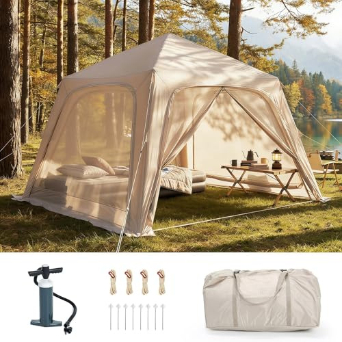 Ytaoeo Aufblasbares Zelt Camping Pavillon mit Luftpumpe Abnehmbarer Türvorhang Aufblasbares Campingzelt aus Wasserdichtem Oxford-Stoff Air Glamping Zelte für 4 Jahreszeiten Camping