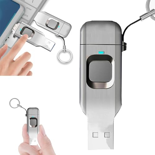 SUNBGRPYE Memoria USB con Huella Digital, 16GB/32GB/64GB/128GB/256GB Memoria USB 3.0, Interfaz Dual USB 3.0 + Tipo-C, Partición Cifrada Personalizable 256GB
