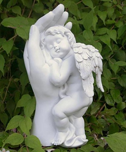 Trauer-Shop Grabengel Figur in schützender Hand. Höhe 24cm