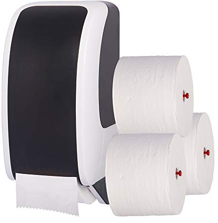 Cosmos Toilettenpapierspender Doppelrollen Set - 1 Spender für Cosmos Toilettenpapierrollen + 2.880m Toilettenpapier- 3 lagig - Ultra ERGIEBIG wie 208 übliche Rollen - Wandmontage, Weiß/Schwarz