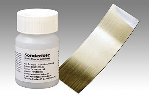 Silberlot Silberhartlot Lotfolie Lötfolie Abm. 0,2 x 20 x 200 mm Hartlot 55% Silber, AT 650 °C und 50 g Flussmittelpaste