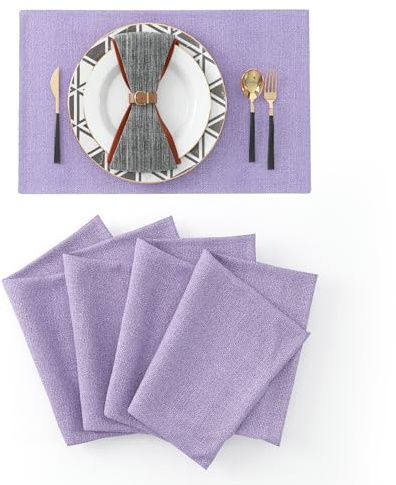 4 Piece Soft Caddice Faux Linen Decorative Place Mats Heat Resistant Dining Table Place Mats Kitchen Table Mats 12x18 Lilac