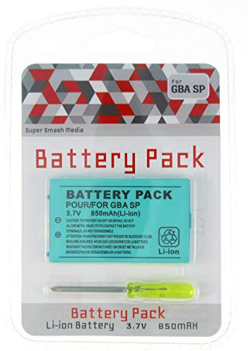 SuperSmashMedia® - 850mAh Replacement Battery Pack Kit for Gameboy Advance SP Screwdriver Included (Game Boy Advance GBA SP)