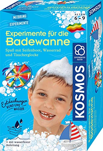 KOSMOS 657833 Experimente für die Badewanne, Experimentier-Spaß mit Seifenboot, Wasserrad und Taucherglocke, Forscher-Set, Experimentierset für Kinder, Badewannen-Spielzeug ab 6 Jahre