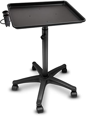 Kalolary Salon Trolleys Barber Trolley Verstellbare Höhe, Aluminiumwagen Beauty Trolley mit Scrollrad, Professioneller Schönheitssalon Tray Cart Tool Holder (Schwarz)